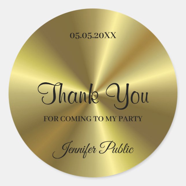 Calligraphy Thank You Script Text Party Gold Look Classic Round Sticker (Front)