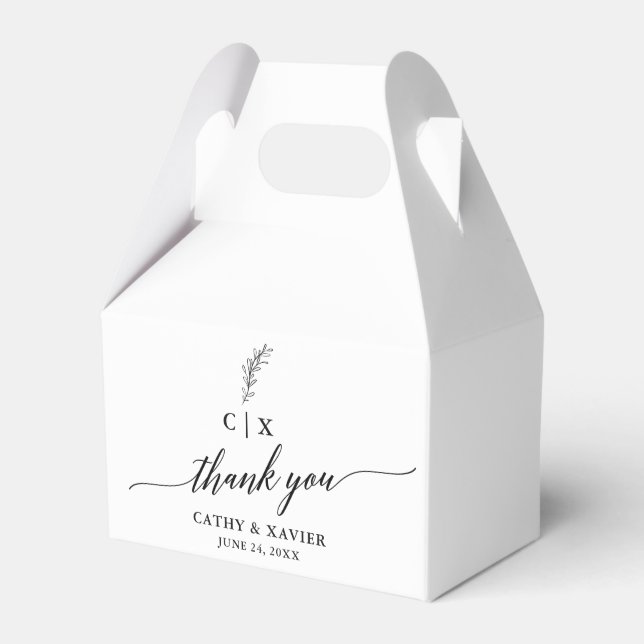 Calligraphy  Thank You Wedding Monogram Gable Favour Box (Front Side)