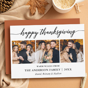 Calligraphy Thanksgiving Terracotta 3 Photos Holiday Card