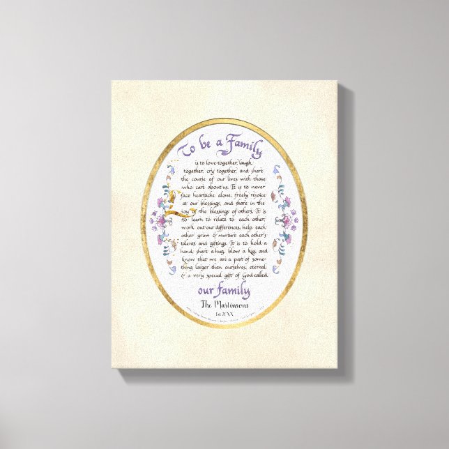 Calligraphy To be a Family Audrey Jeanne w Name Ca Canvas Print (Front)