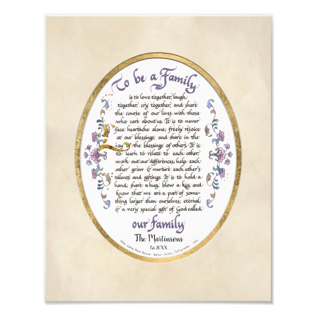 Calligraphy To be a Family Audrey Jeanne w Name Photo Print (Front)