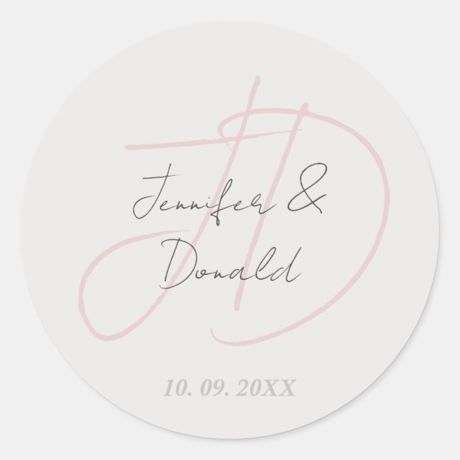 Calligraphy trendy classical script monogram classic round sticker (Front)