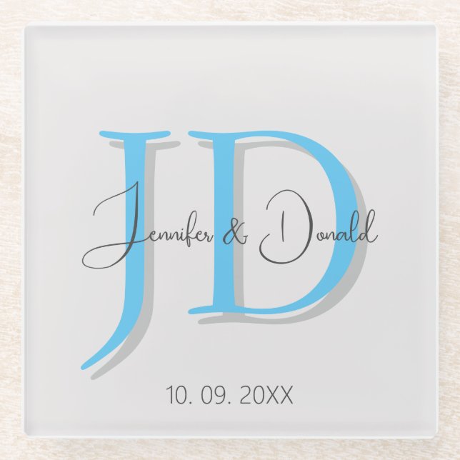 Calligraphy trendy classical script monogram glass coaster (Front)