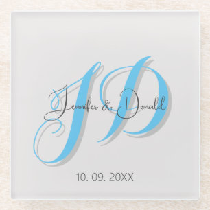 Calligraphy trendy classical script monogram glass coaster