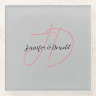 Calligraphy trendy classical script monogram glass coaster