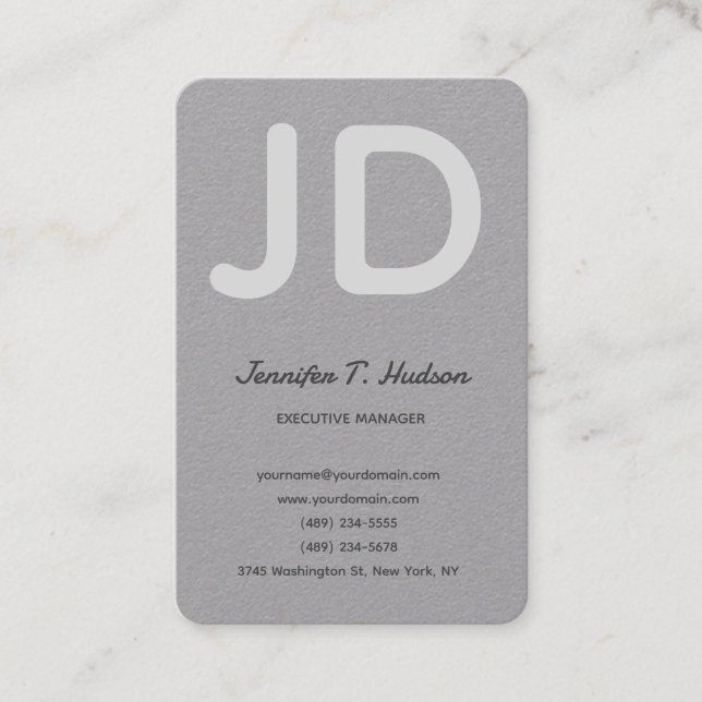 Calligraphy trendy classical script monogram grey business card (Front)