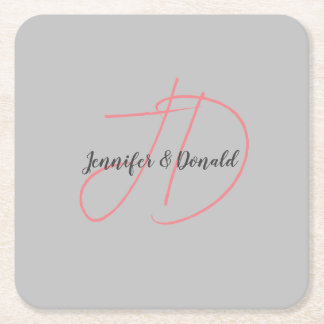 Calligraphy trendy classical script monogram square paper coaster