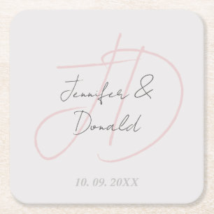 Calligraphy trendy classical script monogram square paper coaster