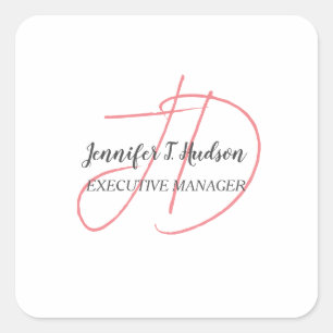 Calligraphy trendy classical script monogram square sticker