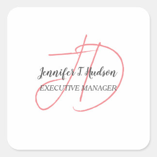 Calligraphy trendy classical script monogram square sticker