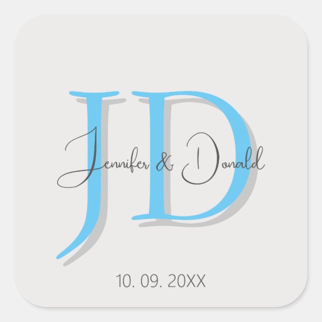 Calligraphy trendy classical script monogram square sticker (Front)