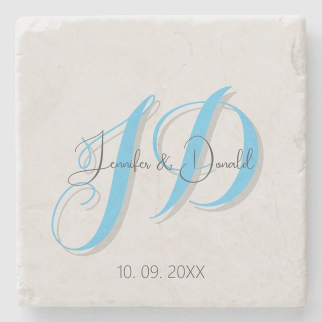 Calligraphy trendy classical script monogram stone coaster (Front)