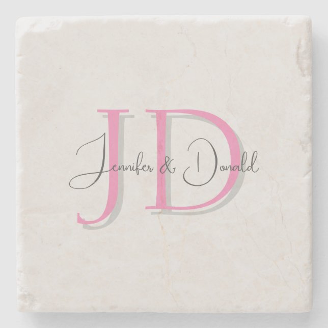 Calligraphy trendy classical script monogram stone coaster (Front)