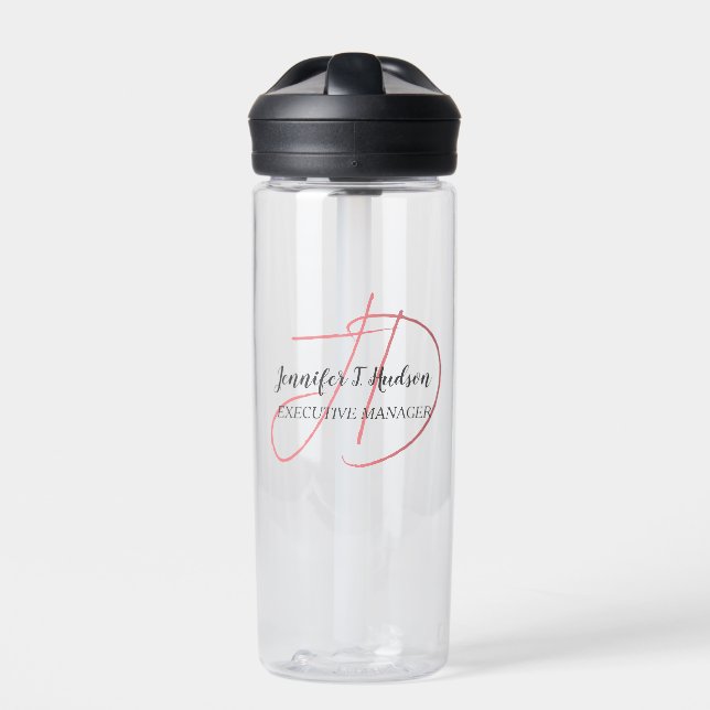 Calligraphy trendy classical script monogram water bottle (Front)