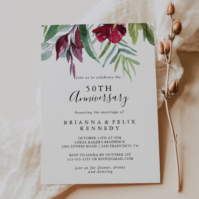 Calligraphy Tropical 50th Wedding Anniversary Invitation (Creator Uploaded)