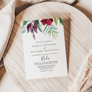 Calligraphy Tropical Floral Spanish Wedding Invitation