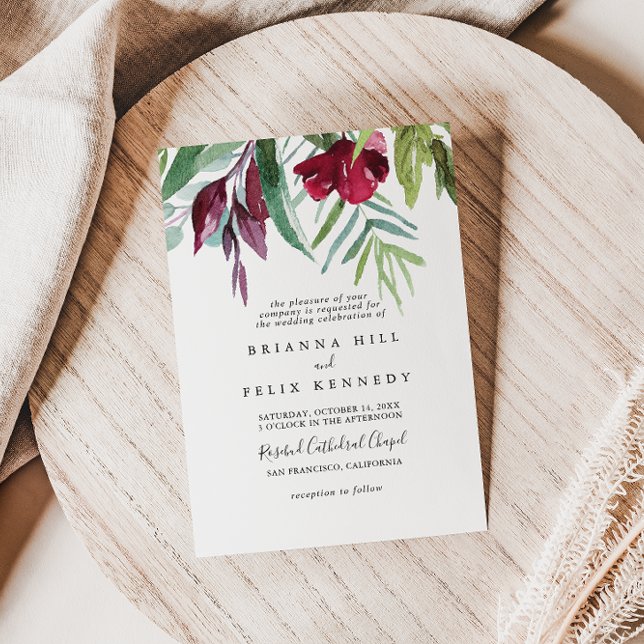 Calligraphy Tropical Floral Traditional Wedding Invitation (Creator Uploaded)