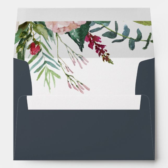 Calligraphy Tropical Floral  Wedding Invitation Envelope (Back (Bottom))