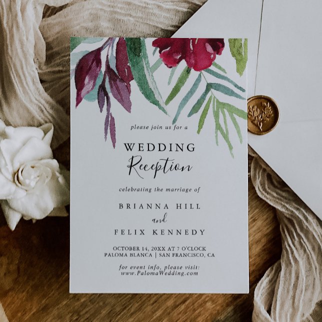 Calligraphy Tropical Floral Wedding Reception Invitation (Creator Uploaded)