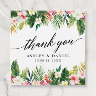 Calligraphy Tropical Floral Wedding Thank You Favour Tags