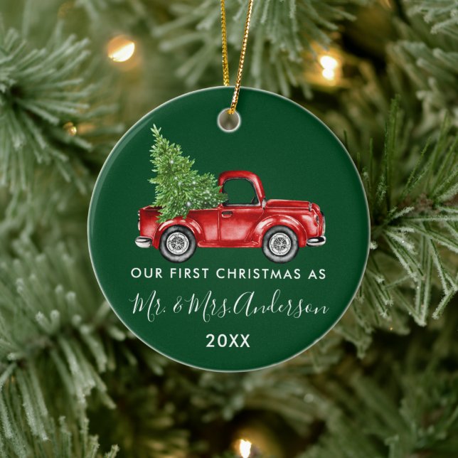Calligraphy Truck First Christmas Mr. Mrs. Green Ceramic Tree Decoration (Tree)