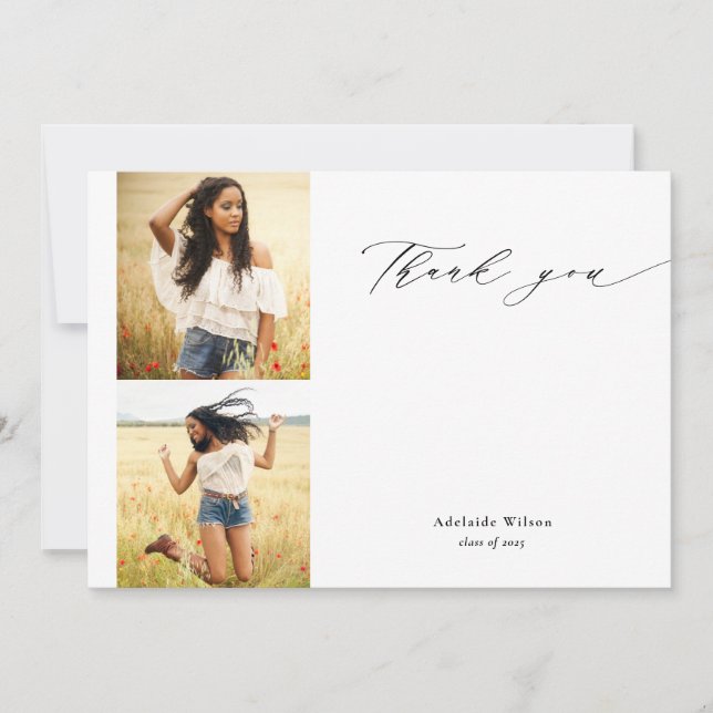 Calligraphy Two Photo Graduation Thank You (Front)