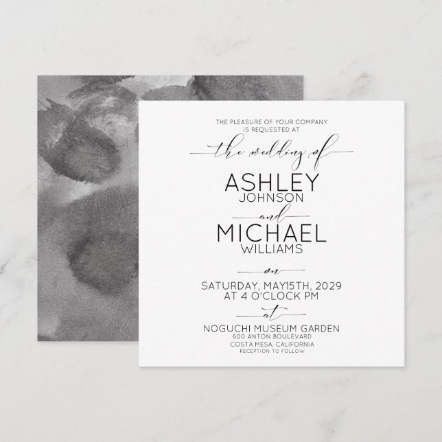 CALLIGRAPHY TYPOGRAPHY Black White Square Wedding Invitation (Front/Back)