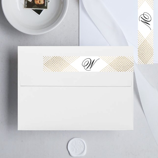 Calligraphy Typography Monogram Gold Deco Wedding Wrap Around Label (Creator Uploaded)