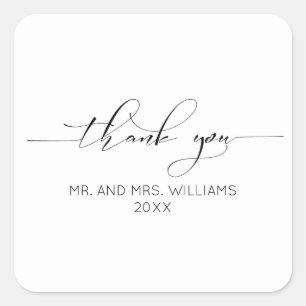 CALLIGRAPHY TYPOGRAPHY Thank You New Mr & Mrs Square Sticker