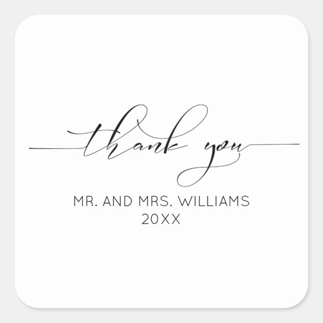CALLIGRAPHY TYPOGRAPHY Thank You New Mr & Mrs Square Sticker (Front)