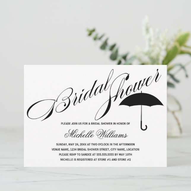 Calligraphy Umbrella Bridal Shower Invitation (Standing Front)