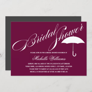 Calligraphy Umbrella Plum Bridal Shower Invitation