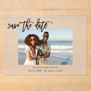 Calligraphy Uno Photo Save the Date Acrylic Invitations