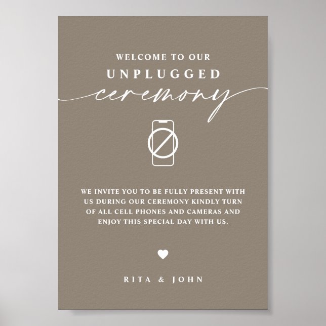 Calligraphy Unplugged Ceremony Wedding Sign (Front)