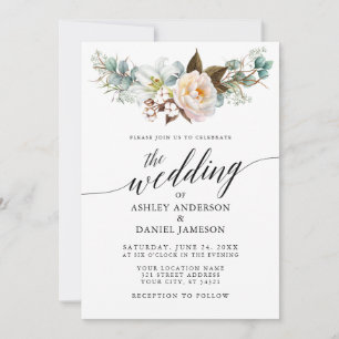 Calligraphy Watercolor Botanical Floral Wedding Invitation