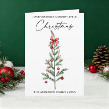 Calligraphy Watercolor Christmas Tree Red Bow Fold