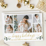 Calligraphy Watercolor Eucalyptus 5 Photo Gold Holiday Card<br><div class="desc">Modern Calligraphy Script Happy Holidays 5 Photo Holiday Card includes Watercolor Eucalyptus Leaves. Gold Text.</div>