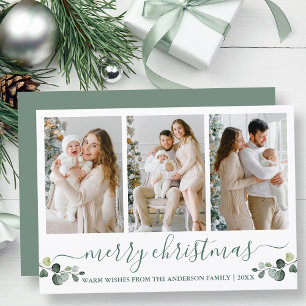 Calligraphy Watercolor Eucalyptus Christmas Holiday Card