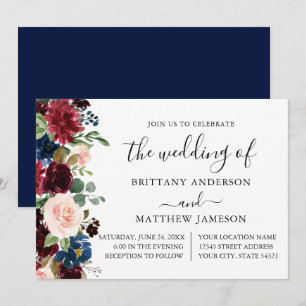 Calligraphy Watercolor Floral Wedding Blue Invitation