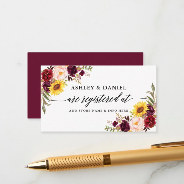 Calligraphy Watercolor Floral Wedding Registry Enclosure Card (Front/Back In Situ)