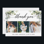 Calligraphy Watercolor Greenery Wedding 3 Photo Thank You Card<br><div class="desc">Modern Calligraphy,  Elegant Watercolor Greenery,  Wedding 3 Photo Thank You Card  includes eucalyptus leaves,  green botanical foliage,  dusty blue leaves and other beautiful botanical greenery.</div>