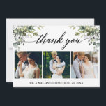 Calligraphy Watercolor Greenery Wedding 3 Photo Thank You Card<br><div class="desc">Modern Calligraphy,  Elegant Watercolor Greenery,  Wedding 3 Photo Thank You Card  includes eucalyptus leaves,  green botanical foliage,  dusty blue leaves and other beautiful botanical greenery.</div>