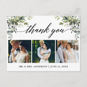 Calligraphy Watercolor Greenery Wedding Thank You Postcard