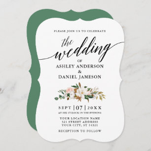 Calligraphy Watercolor Magnolias Roses Wedding Invitation