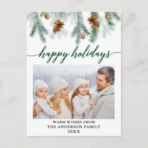 Calligraphy Watercolor Pine Cones Green Holiday Postcard