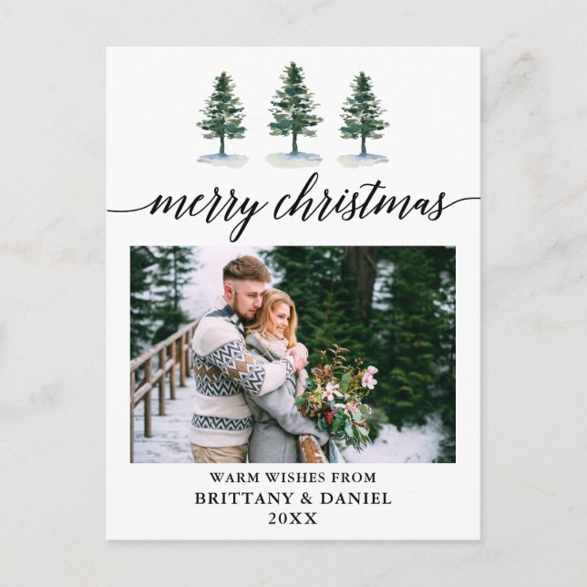 Calligraphy Watercolor Pines Couple Photo Postcard (Front)