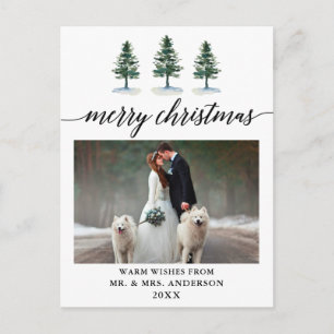 Calligraphy Watercolor Pines Wedding Photo Postcard