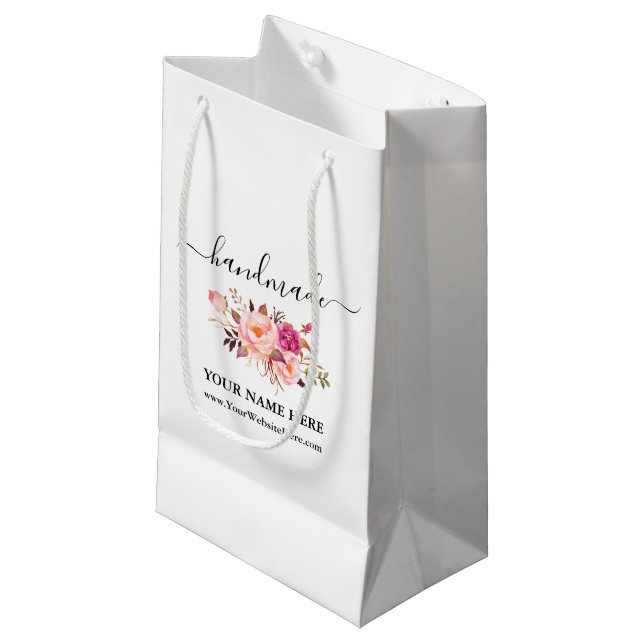 Calligraphy Watercolor Pink Floral Handmade Bag (Front Angled)