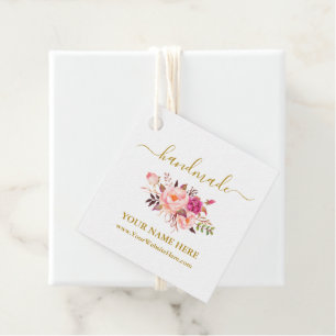 Calligraphy Watercolor Pink Floral Handmade Gold Favour Tags