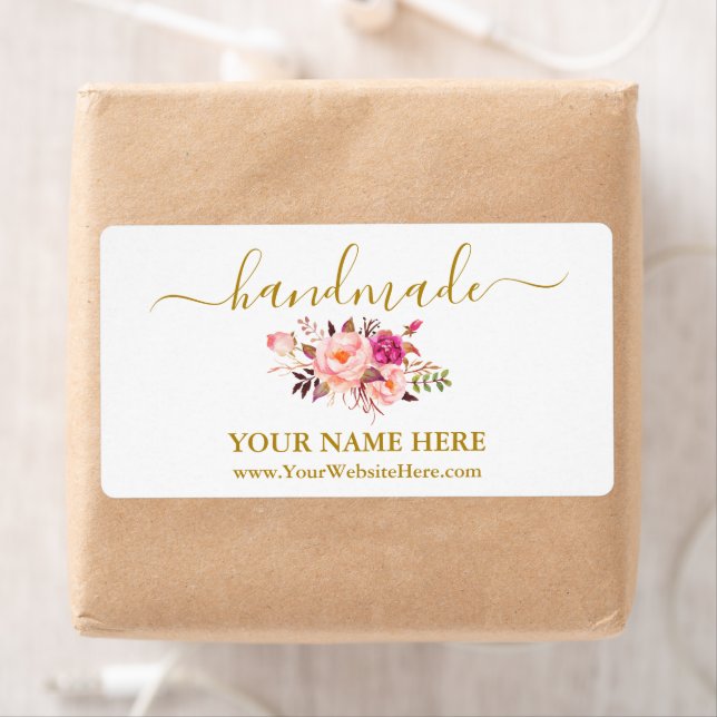 Calligraphy Watercolor Pink Floral Handmade Labels (Insitu)